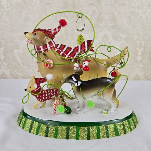 Pier 1 Winter Dog Wine Charm w/ 7 Charms Holder Metal Painted Decoration Gifts - Picture 1 of 14
